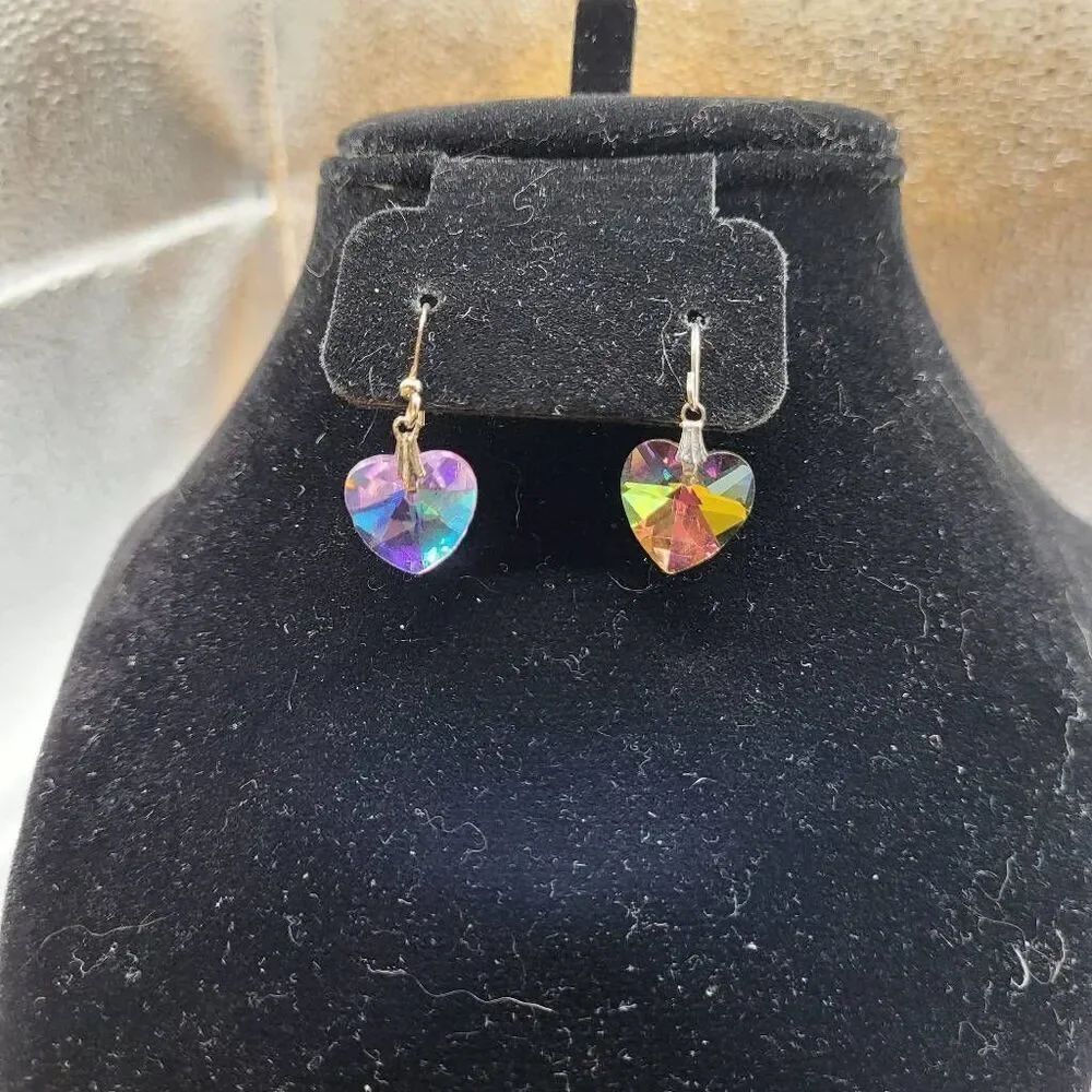 Funky Iridescent Mismatched Crystal Heart Earrings